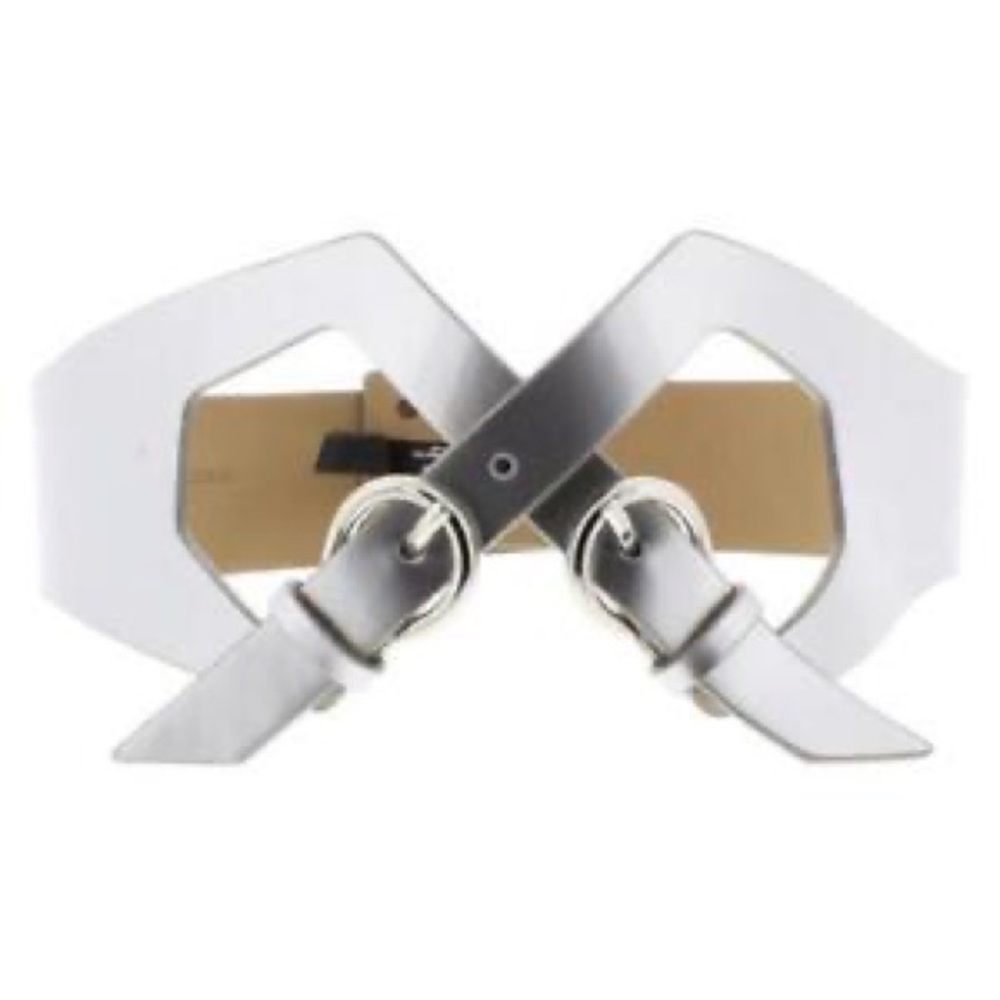 BCBGMAXAZRIA Womens Silver Leather Crossover Belt
